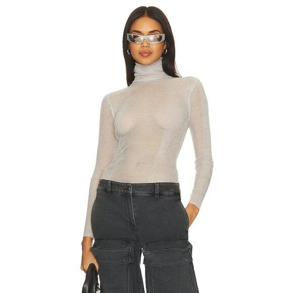SER.O.YA Piper Sweater in Silver XSmall New Womens Turtleneck Knit Top - Picture 1 of 16